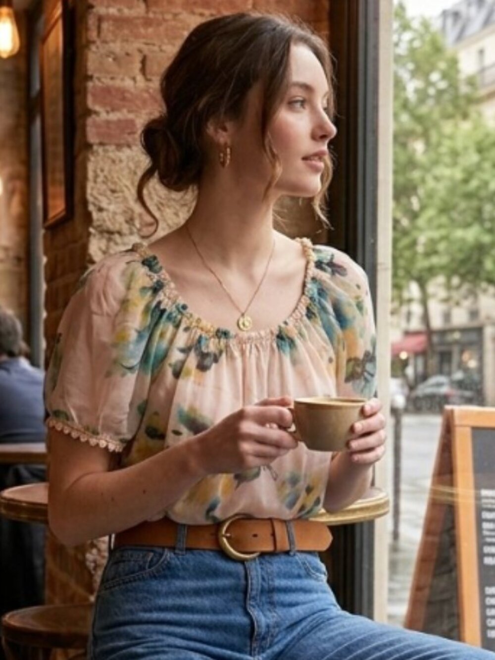Ethereal A&G Made in Italy Floral Silk Blend Peasant Blouse M/L